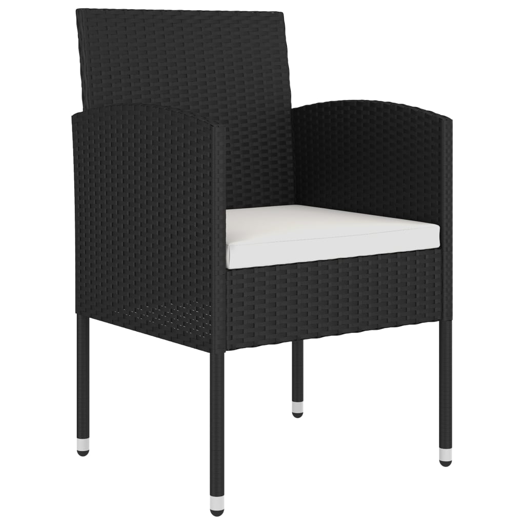 NNEVL 3 Piece Garden Dining Set Poly Rattan Black