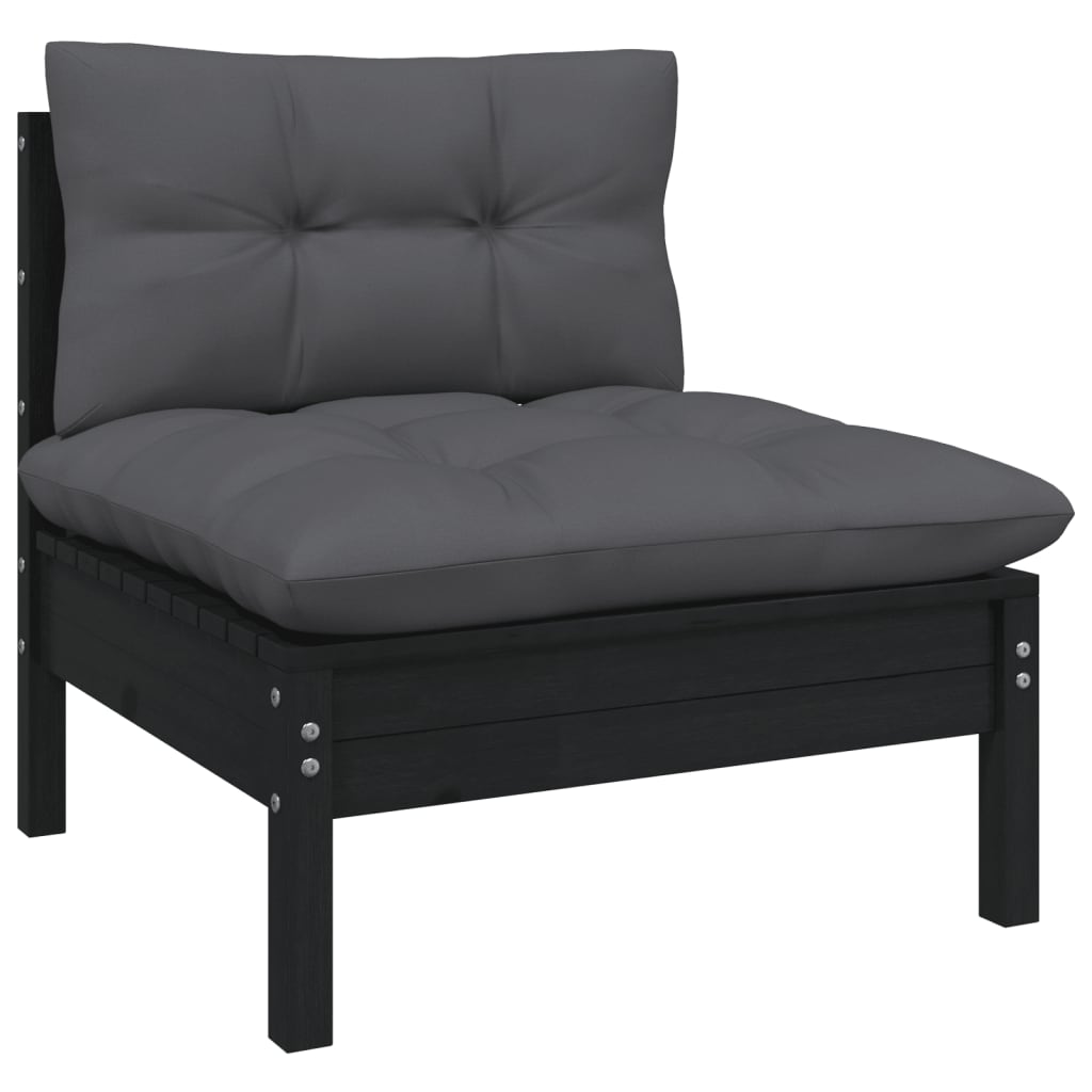 NNEVL 12 Piece Garden Lounge Set with Cushions Black Solid Pinewood