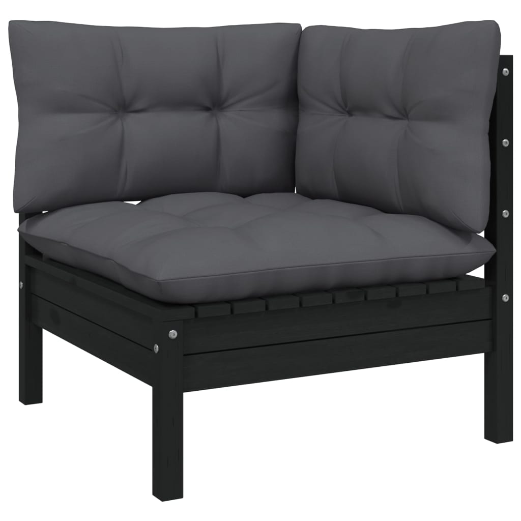 NNEVL 12 Piece Garden Lounge Set with Cushions Black Solid Pinewood