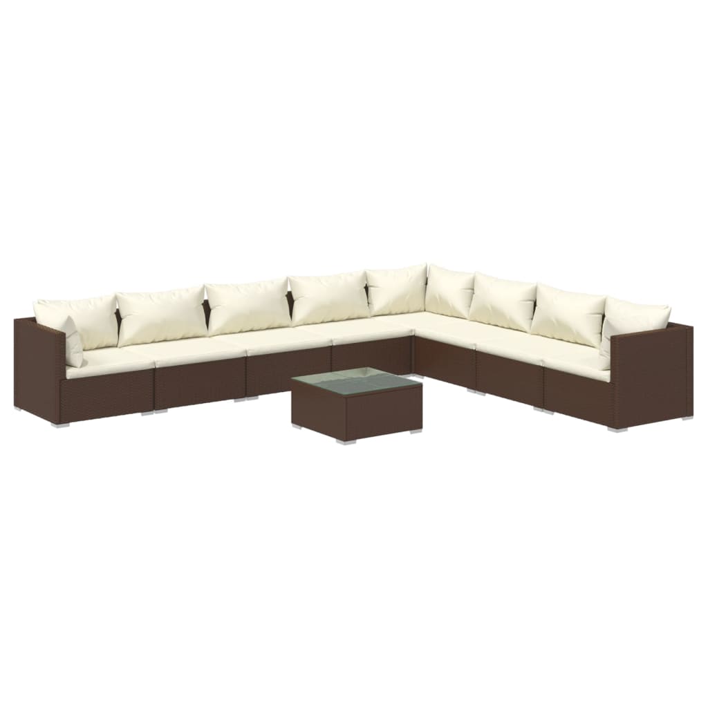 NNEVL 9 Piece Garden Lounge Set with Cushions Poly Rattan Brown