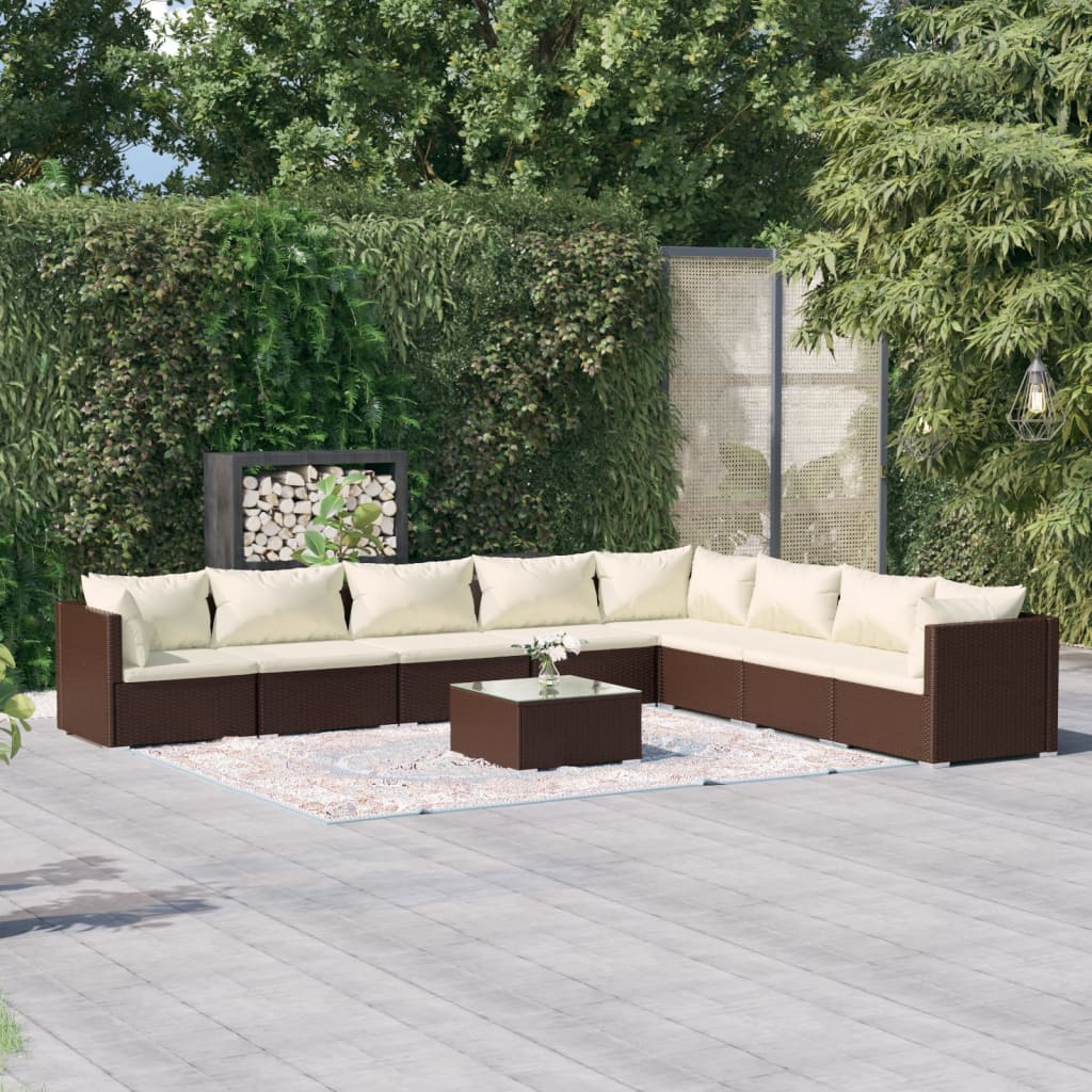 NNEVL 9 Piece Garden Lounge Set with Cushions Poly Rattan Brown