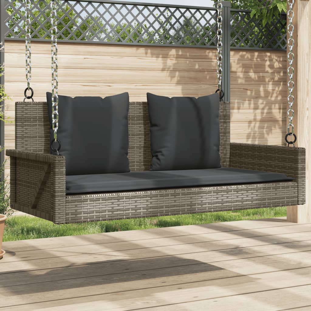 NNEVL Swing Bench with Cushions Grey 119x56x48 cm Poly Rattan