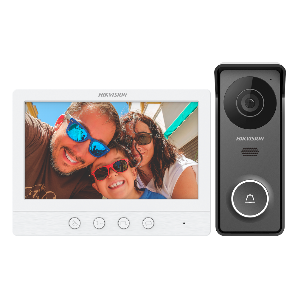 Kit videocitofono analogico Hikvision 4 fili con postazione esterna da superficie, telecamera HD e monitor LCD 7 pollici