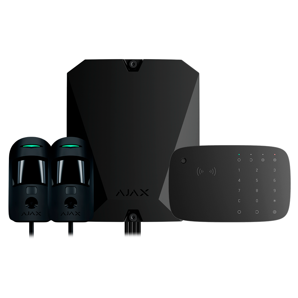 Kit allarme Ajax Fibra nero con Hub Hybrid 2G, tastiera con sirena integrata e lettore RFID
