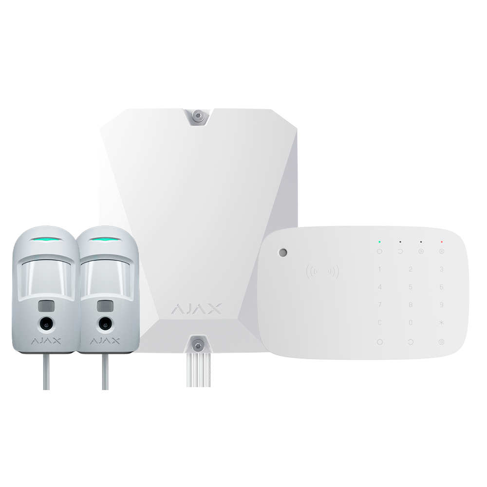 Kit allarme professionale Ajax Fibra con Hub Hybrid 2G, MotionCam Fibra e KeyPad Combi bianco