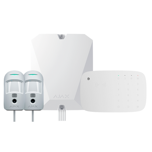 Kit allarme professionale Ajax Fibra con Hub Hybrid 2G, MotionCam Fibra e KeyPad Combi bianco