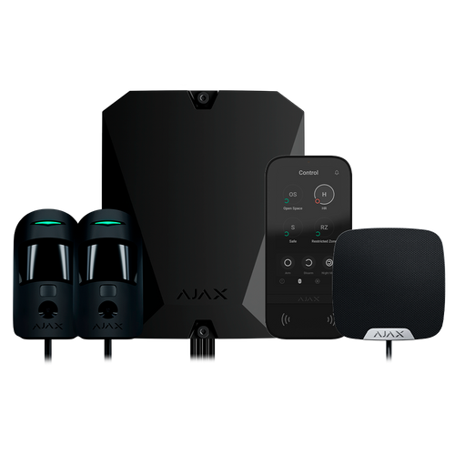  Kit allarme Ajax Fibra Grado 3 nero con Hub Hybrid 4G e sensori cablati/wireless