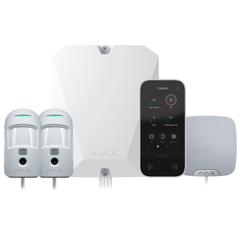 Kit allarme ibrido Ajax Fibra Grado 3 con Hub Hybrid 4G, MotionCam Fibra, HomeSiren e KeyPad TouchScreen bianco