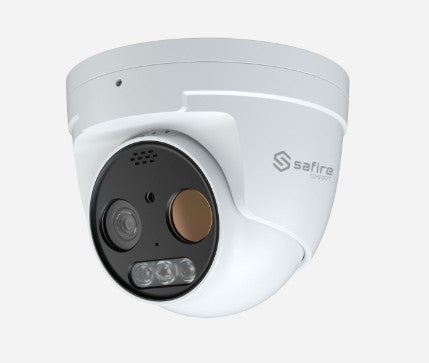 Telecamera termica bi-spettro Safire Smart 256x192 con sensore ottico 5MP, rilevamento incendi e sirena integrata