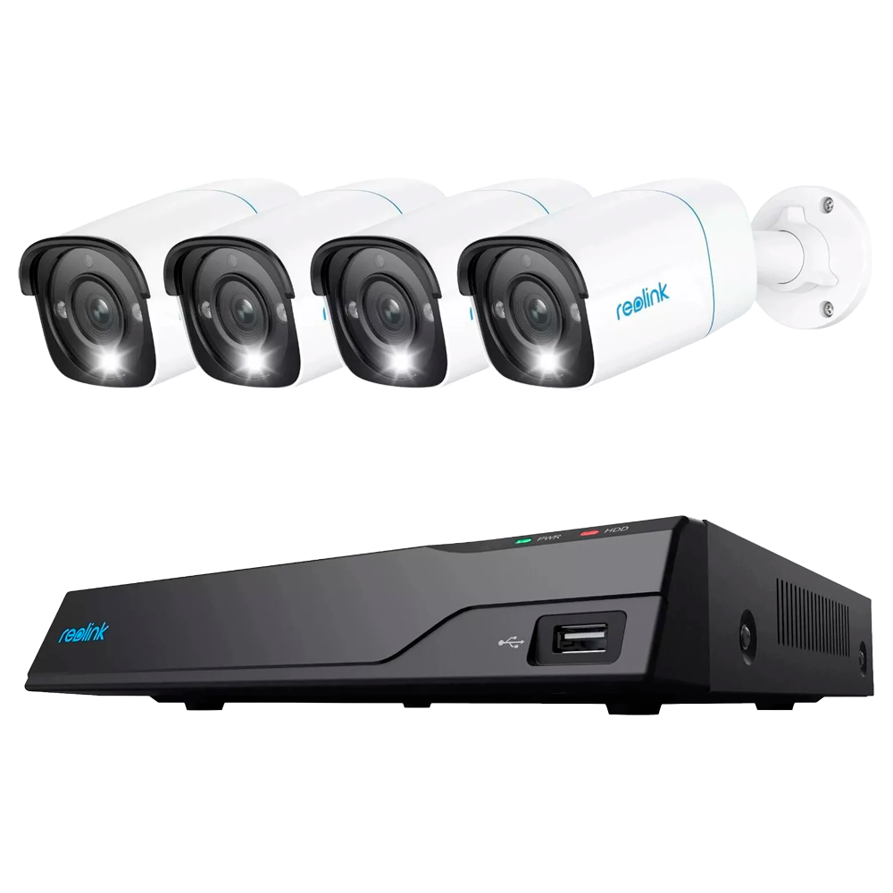 Kit videosorveglianza PoE Reolink con NVR 8 canali 2TB e 4 telecamere bullet 5MP con rilevamento persona/veicolo/animale e audio bidirezionale