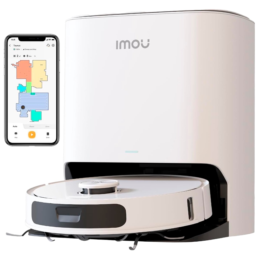 Robot aspirapolvere Imou RV3 con stazione svuotamento automatico, aspirazione 8500 Pa, mappatura LiDAR 3 mappe, funzione lavaggio e batteria 6400mAh