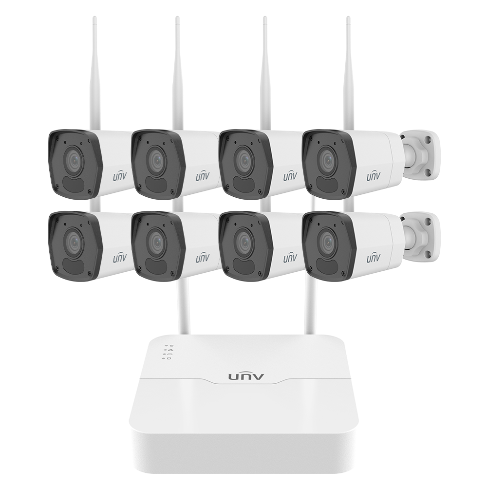 Kit videosorveglianza WiFi Uniview 8 canali con NVR e 8 telecamere bullet 2MP per esterni, supporto HDD fino a 10TB