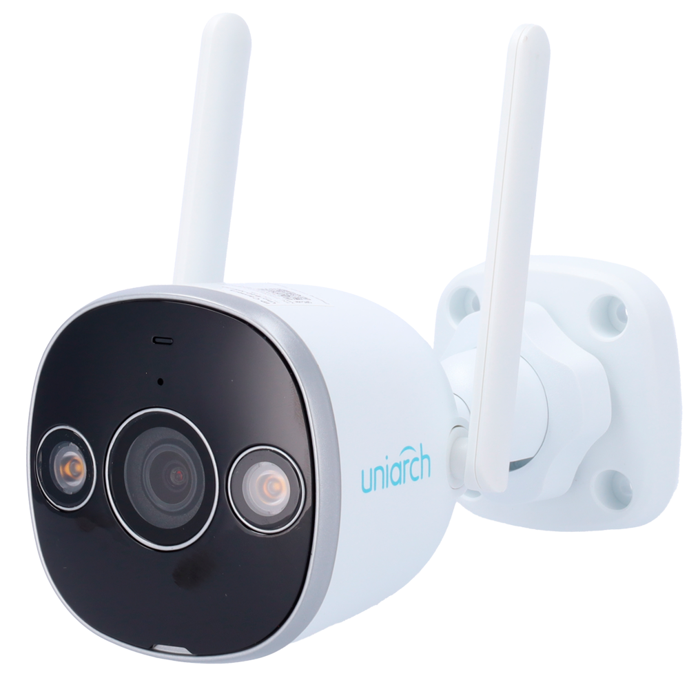 Telecamera bullet WiFi Uniarch Panda 5MP con doppia illuminazione IR e luce bianca, rilevamento umano/veicoli e audio bidirezionale IP67