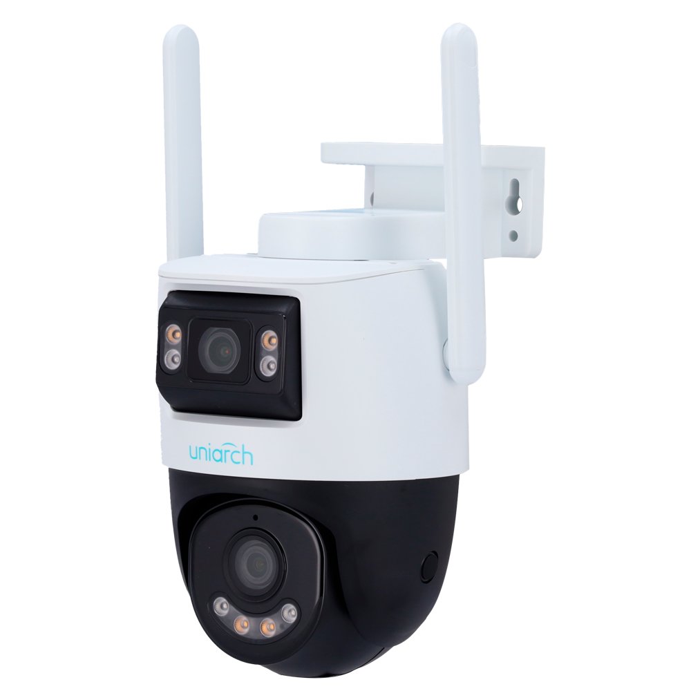 Telecamera IP PTZ Uniarch 5MP dual-lens panoramica 2.8mm e PT 4mm con intelligenza artificiale UMD, visione notturna IR 30m, WiFi, audio bidirezionale e protezione IP66
