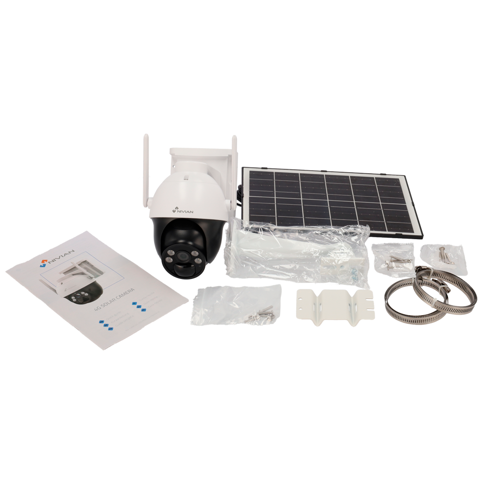 Telecamera PTZ 4G motorizzata Nivian con pannello solare 7W, rotazione 260°, risoluzione 2K e rilevamento umano intelligente